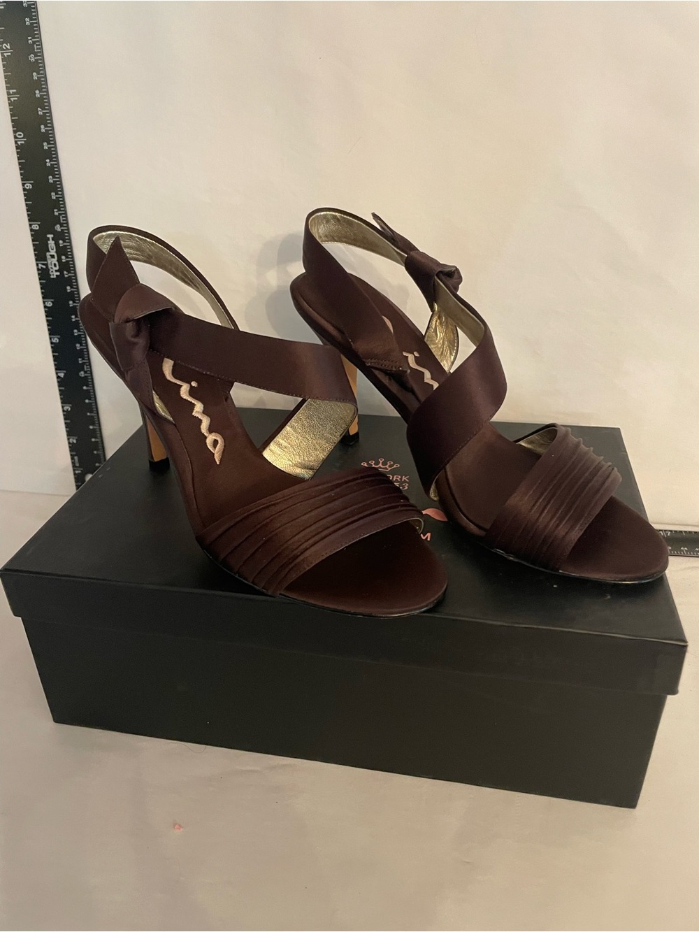 Nina Chocolate Brown Satin Strappy High Heels